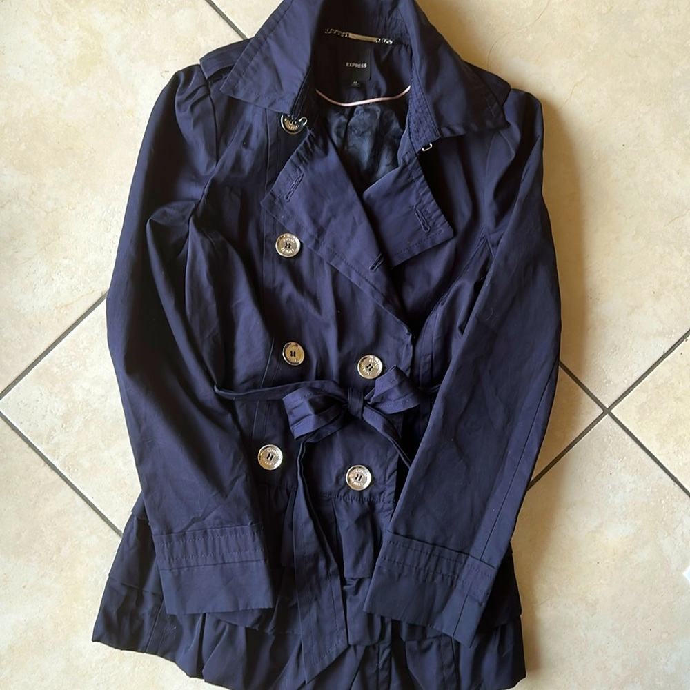 Navy blue Express ruffled rain pea coat